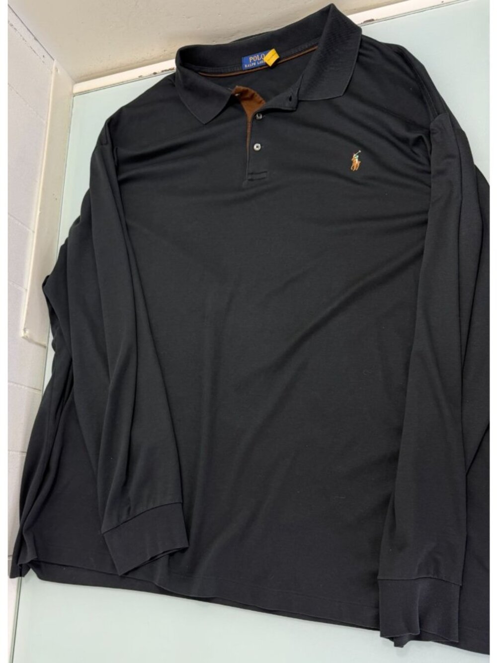 Polo Ralph Lauren Shirt 4XLT Big & Tall Long Sleeve Flesh Pony Black Preppy